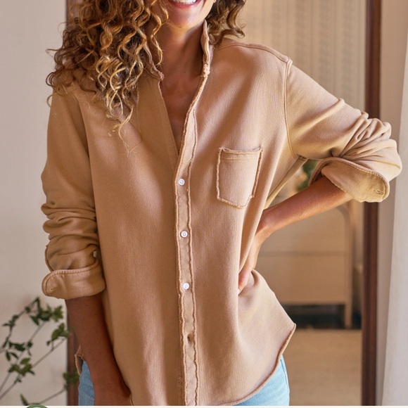 Frank & Eileen Sweatshirt Triple Fleece Button Up Camel - Picture 12 of 12